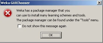 Fig 2 - Warning Package Manager WEKA Package Manager — figure 2
