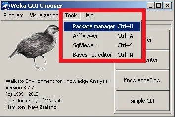Fig 3 - Abrir o Package Manager WEKA Package Manager — figure 3